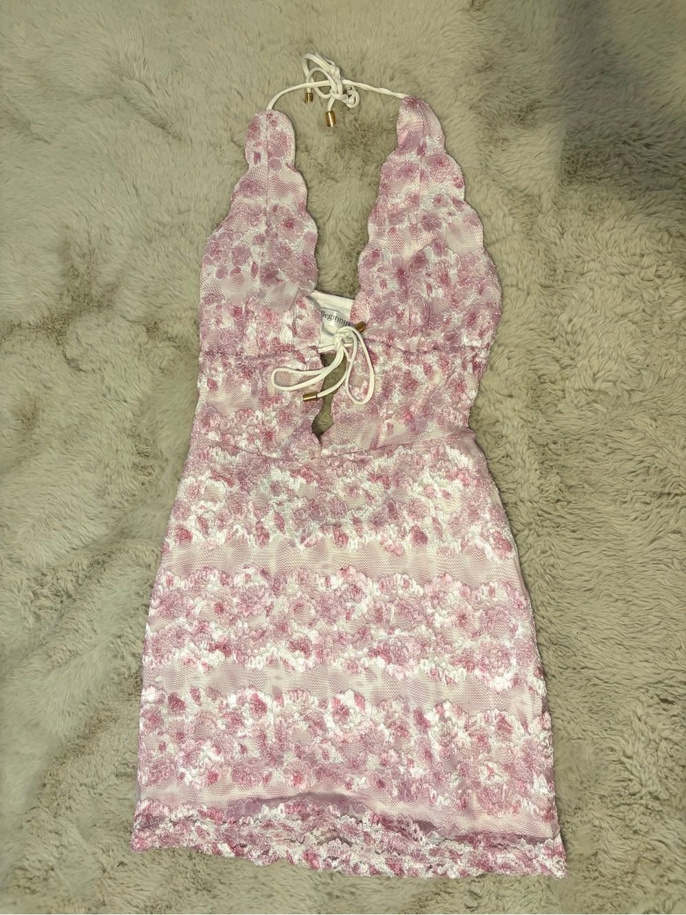 Beginning Boutique Novalie Pink Lace Halter Mini Dress - Picture 3 of 4